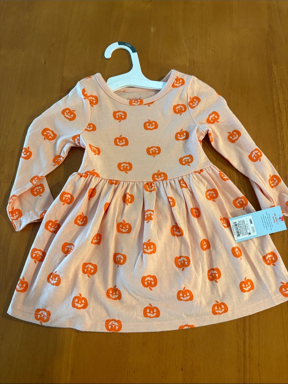 Cat & Jack Peach Dress with Orange Pumpkin Print